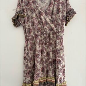 Downeast floral cotton bohemian dress | boho fluttery sleeve dress size Large